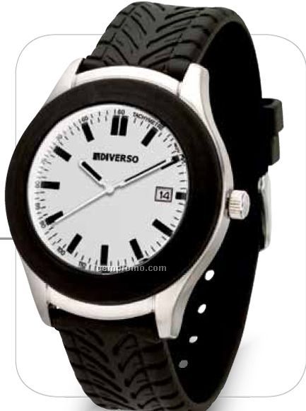 Unisex True Sport Watch W/ Black Tire Tread Rubber Straps