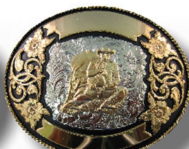 Custom Trophy Buckle W/ Floral Design (Gold W/ Silver)