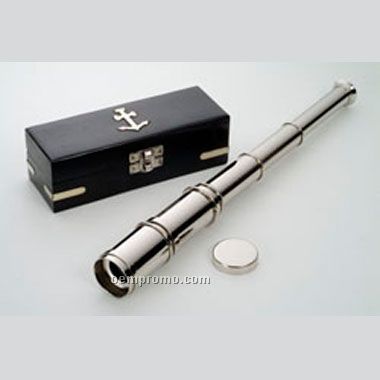 17" Brass Telescope With Nickel Finish In Wood Box,