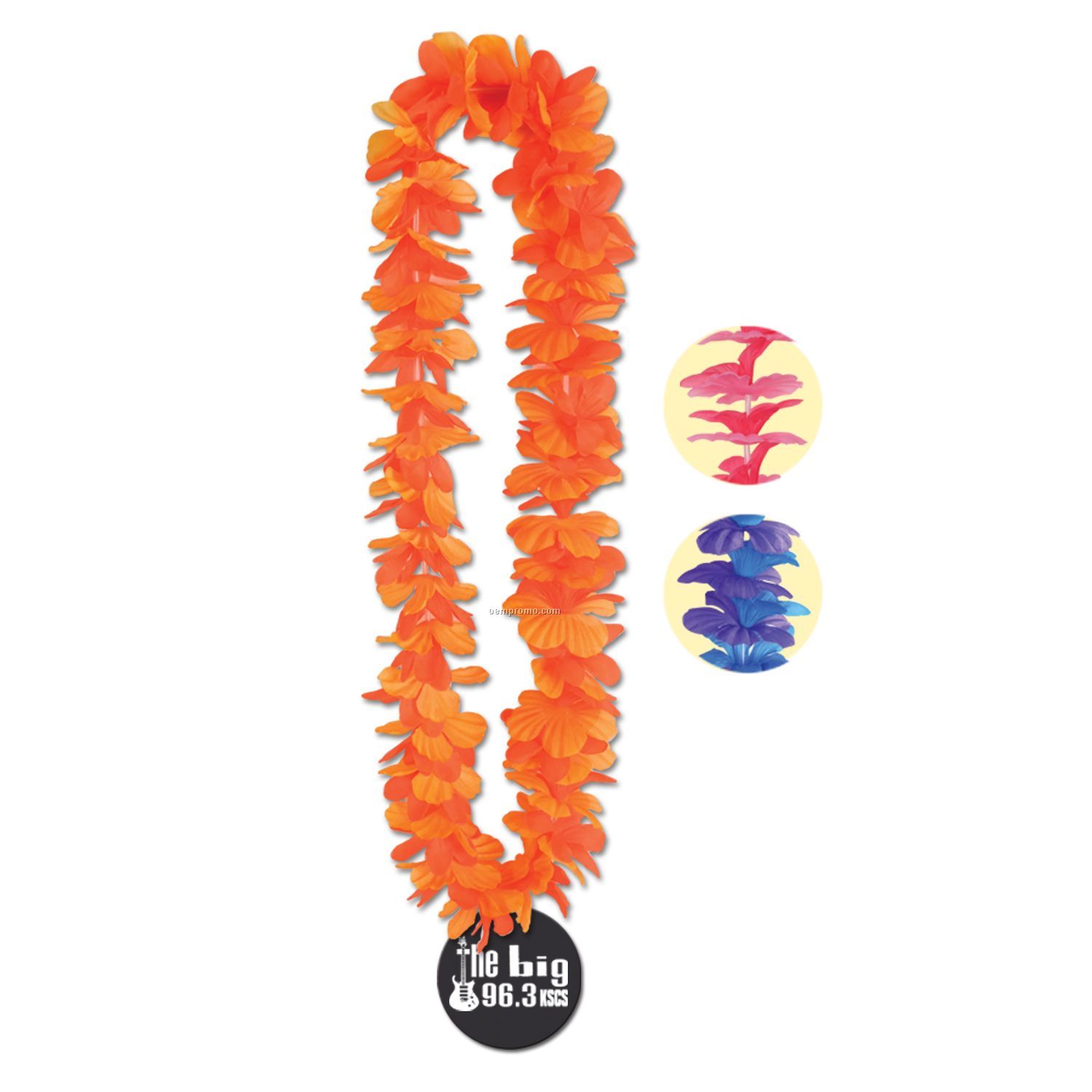 40" Tropical Island Leis W/ Custom Paper Medallion (3 Flower Colors)