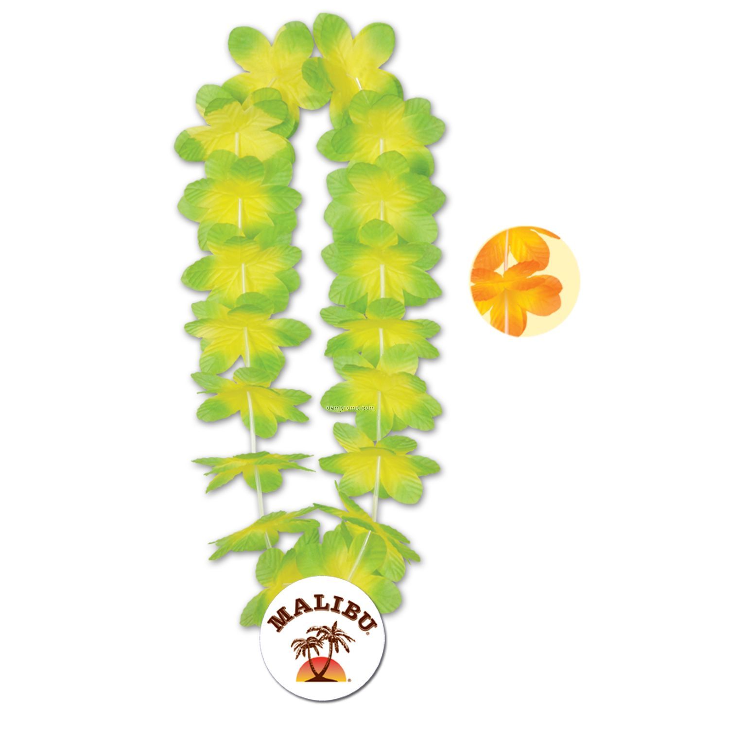 34" Kiwi Mango/ Island Flower Leis W/ Paper Medallion (2 Flower Colors)
