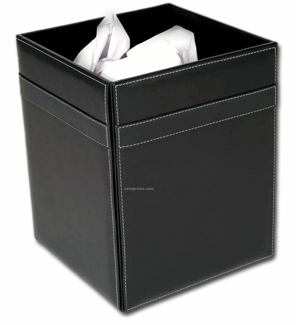 Rustic Black Leather Square Waste Basket