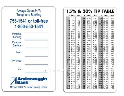 Printable Restaurant Tip Chart