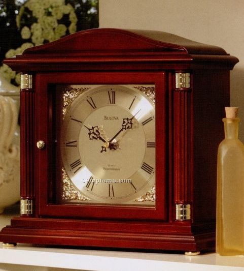 Bulova Bramley Clock W/ Melody Alarm / Mantel Chime