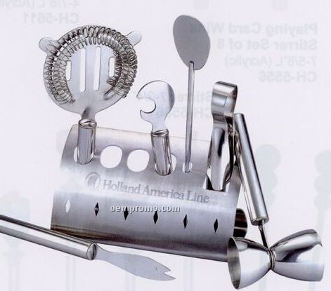 6 Piece Stainless Steel Bar Set With Organizer