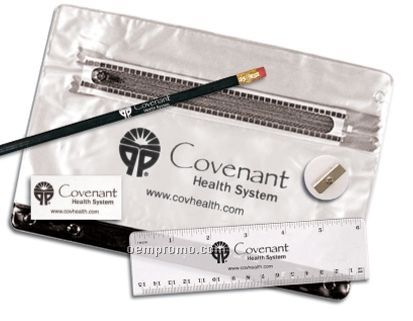 Clear Translucent Pouch School Kit (2 Pencil/6" Ruler/Eraser)