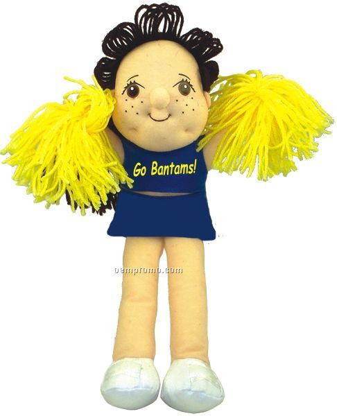 Brunette Cheerleader Doll With Imprinted T-shirts & Pom Poms