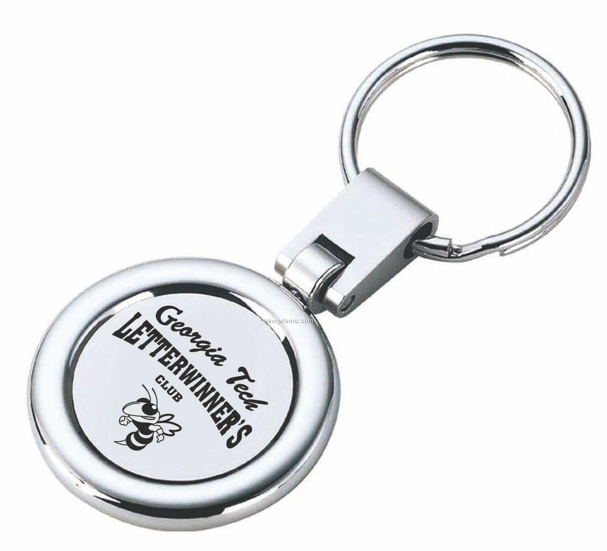 Round Key Ring Shiny Nickel Swivel Rotating With Satin Matte Accent
