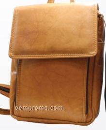 Medium Brown Mariah Half Flap Knapsack W/ Zipper Organizer