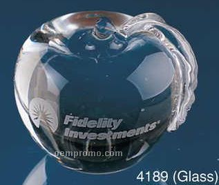 Glass Apple Paperweight W/Leaf (Screened)