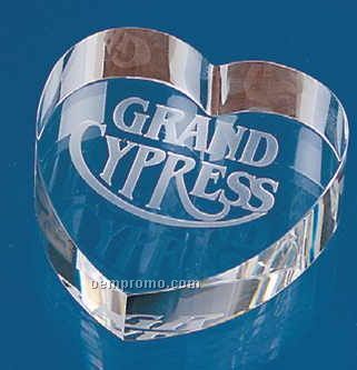 2-1/2"X2-5/8"X7/8" Optical Crystal Heart Paperweight (Screened)