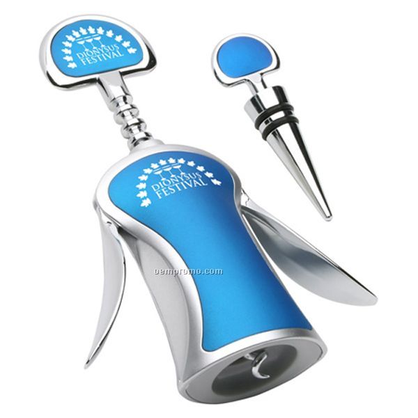 Contemporary Wine Set W/ Corkscrew & Bottle Stopper