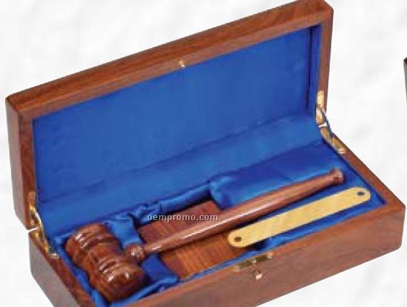 10" Walnut Finish Gavel Set W/ Presentation Case