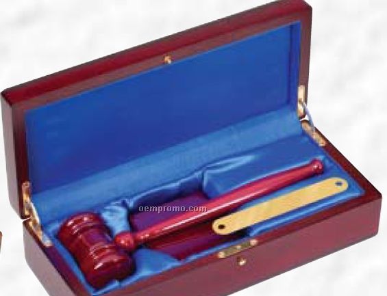 10" Rosewood Piano Finish Gavel Set W/ Presentation Case