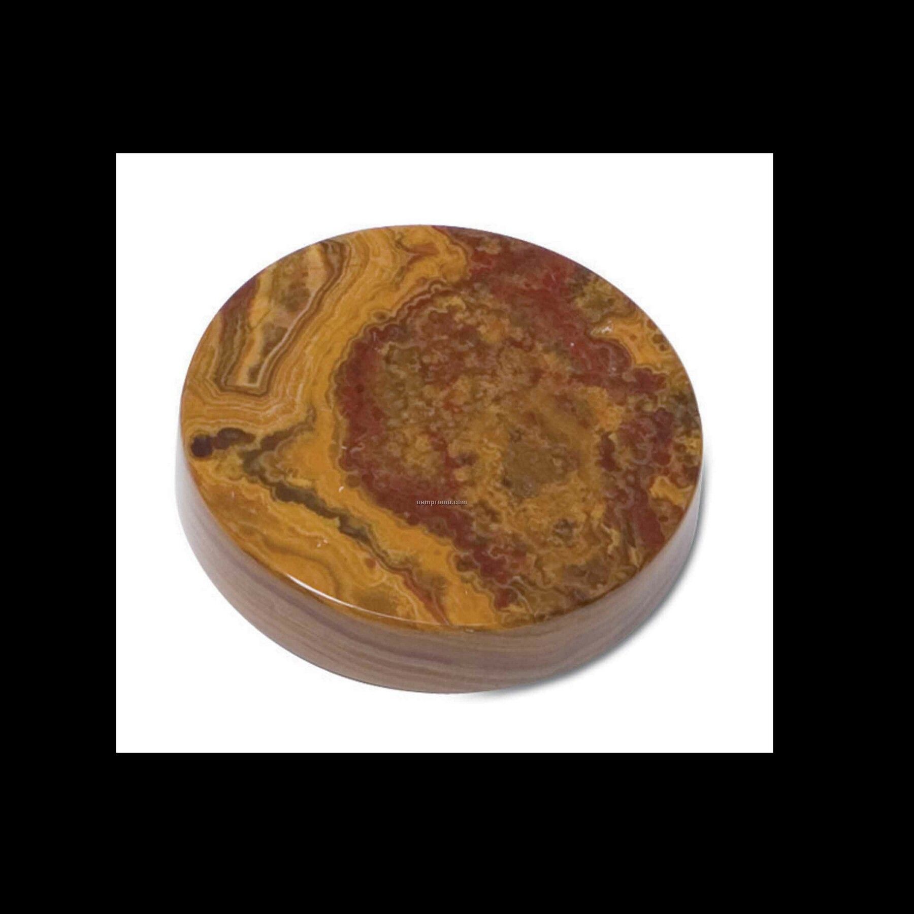 Round Paper Weight - Swirl Amber Onyx