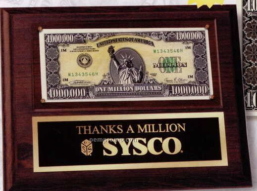 "Real" Million Dollar Bill On Walnut Wall Plaque