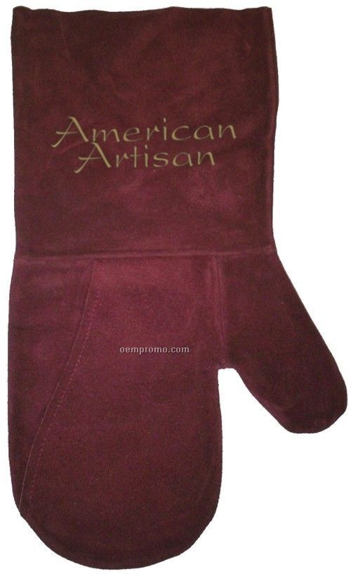 Suede Mitt, Laser Engraved, Washable (Burgundy)