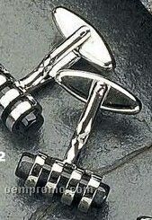 Rhodium Plated Cufflinks W/ Black Cat's Eye