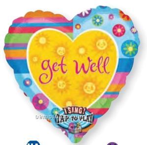 28" Singing Get Well Stripes Heart Balloon