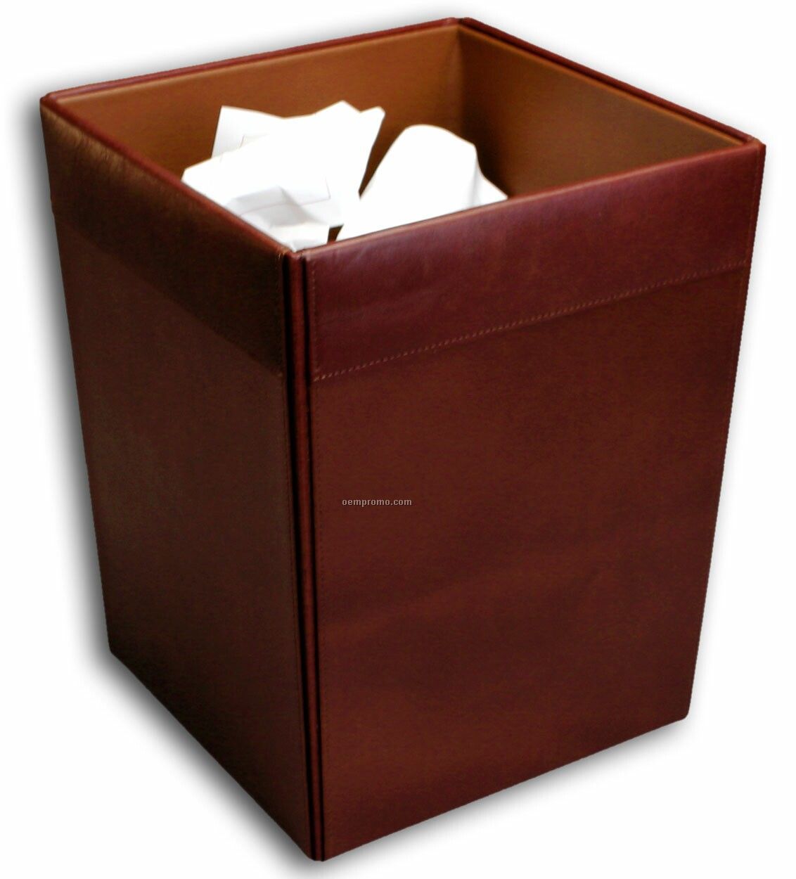 Mocha Classic Leather Square Waste Basket