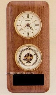 American Walnut Double Instrument Clock & Barometer Wall Unit