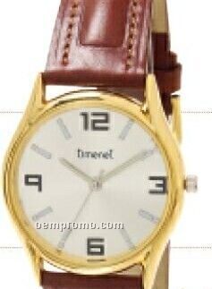 Unisex Black Band Silver Dial Watch With Gold Case