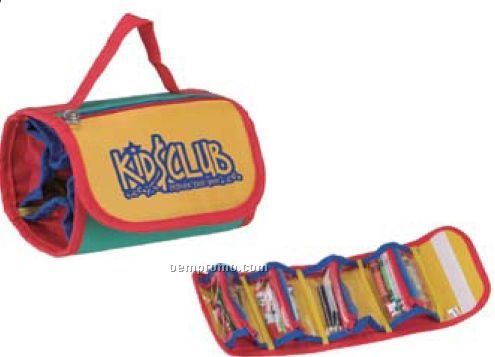Kid's Art Roll Up Pouch W/ Crayons & Markers