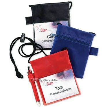 Blank Convention Pouch Neck Wallet W/ Pen Loop & Adjustable Cord