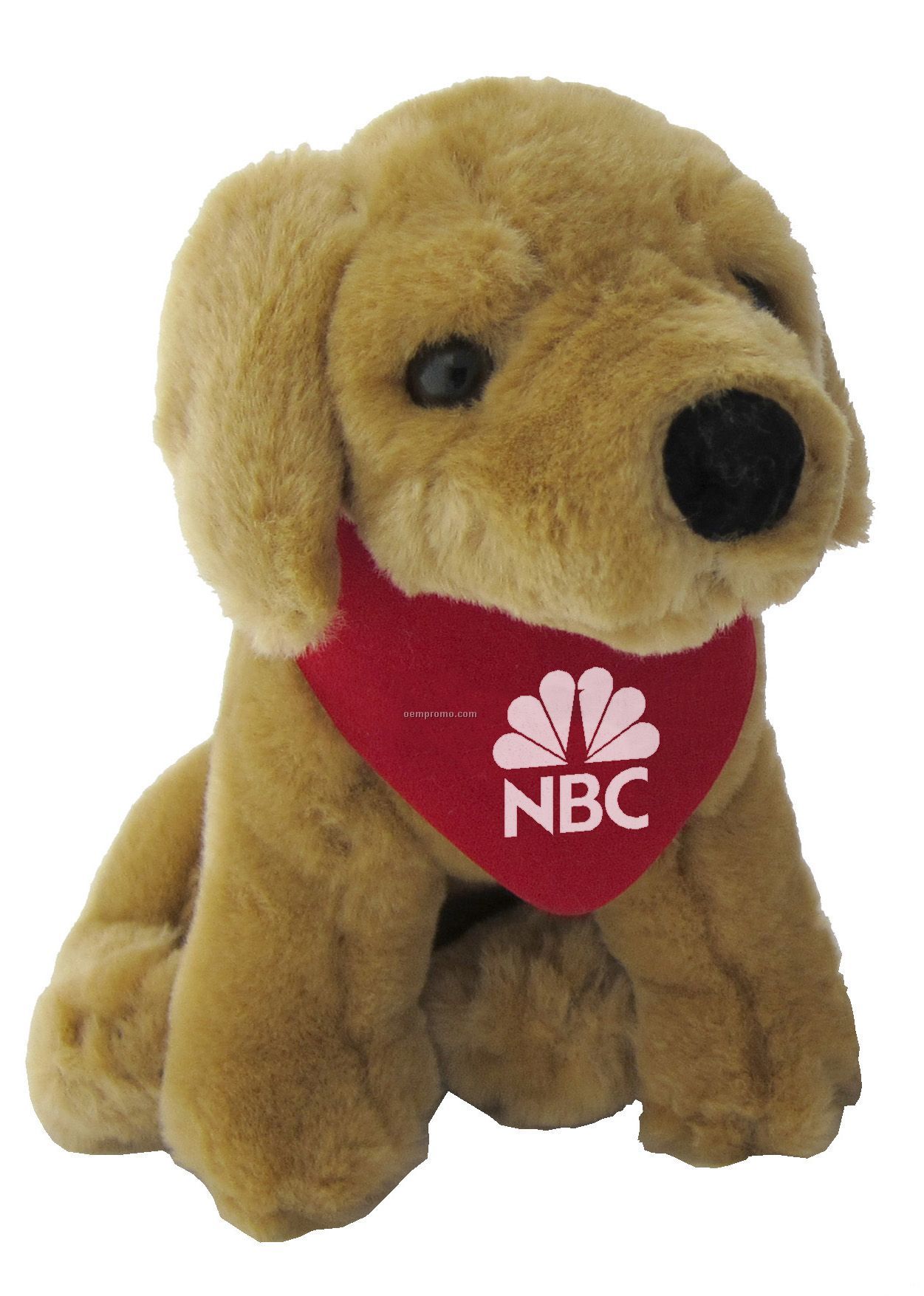 Sitting Stuffed Beanie Dog With Bandana - Tan (7")