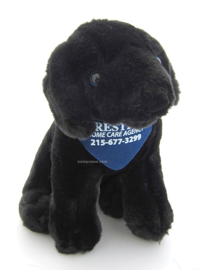 Sitting Stuffed Beanie Dog With Bandana - Black (7")