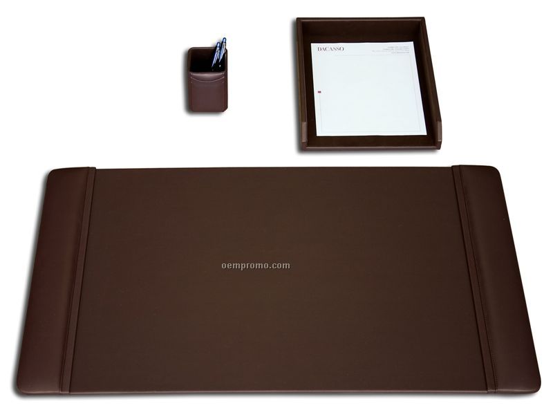 Chocolate Brown 3-piece Classic Leather Desk Set