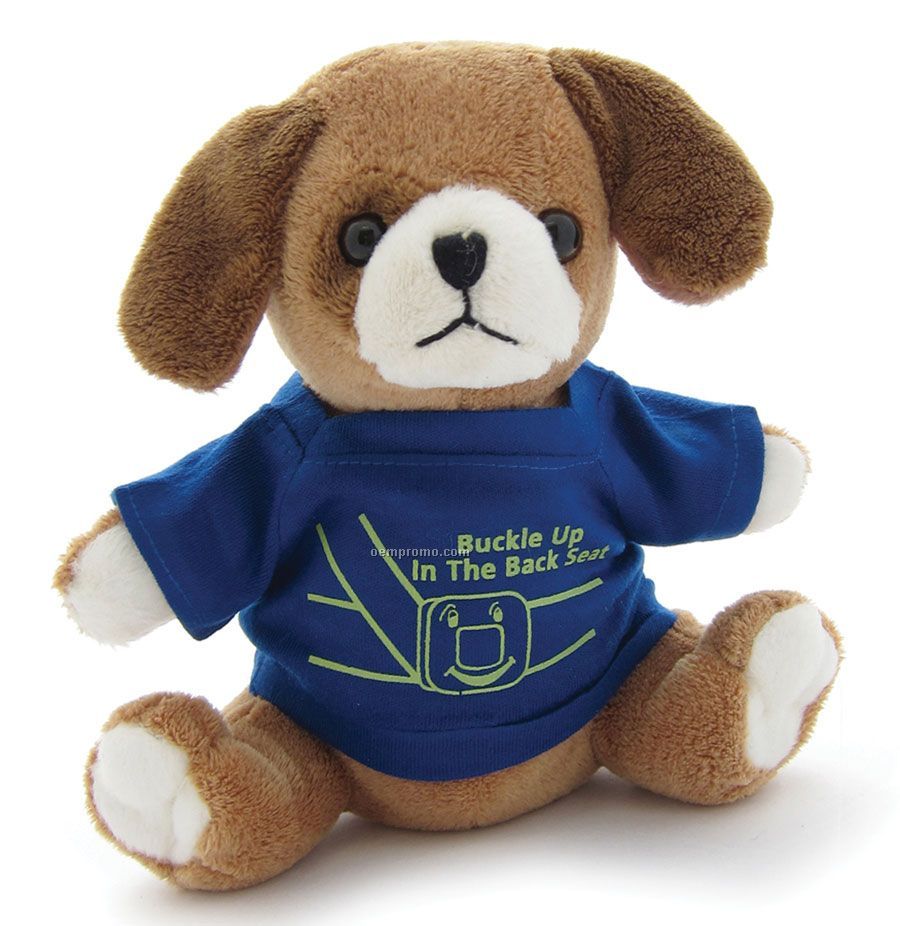 Sitting Stuffed Beanie Dog With Shirt (6")