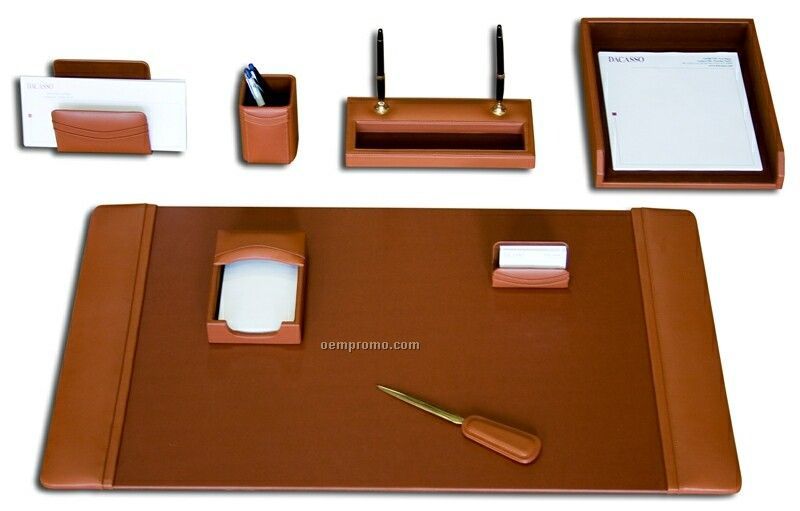 Tan Brown 8-piece Classic Leather Desk Set