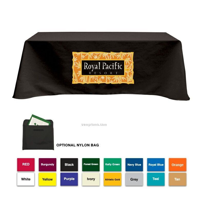 8' Flat Table Cover Poly/Cotton Twill W/4 Side Coverage (Imprinted)