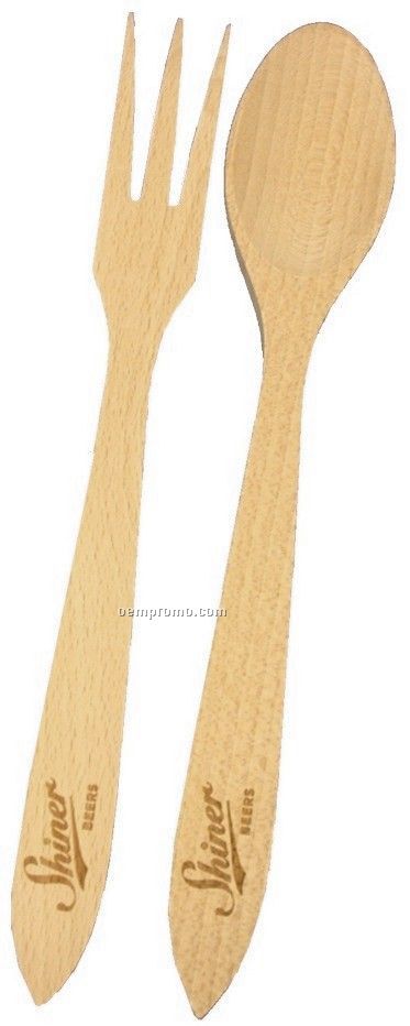 12" Wooden Salad Serving Set - Fork & Spoon (Each Laser Engraved)