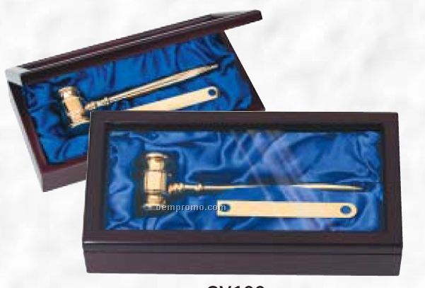 8" Solid Brass Gavel Set W/ Presentation Case