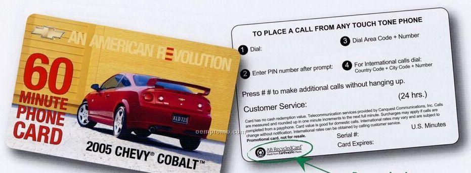 Custom Domestic Prepaid Phone Card (120 Us Minutes)
