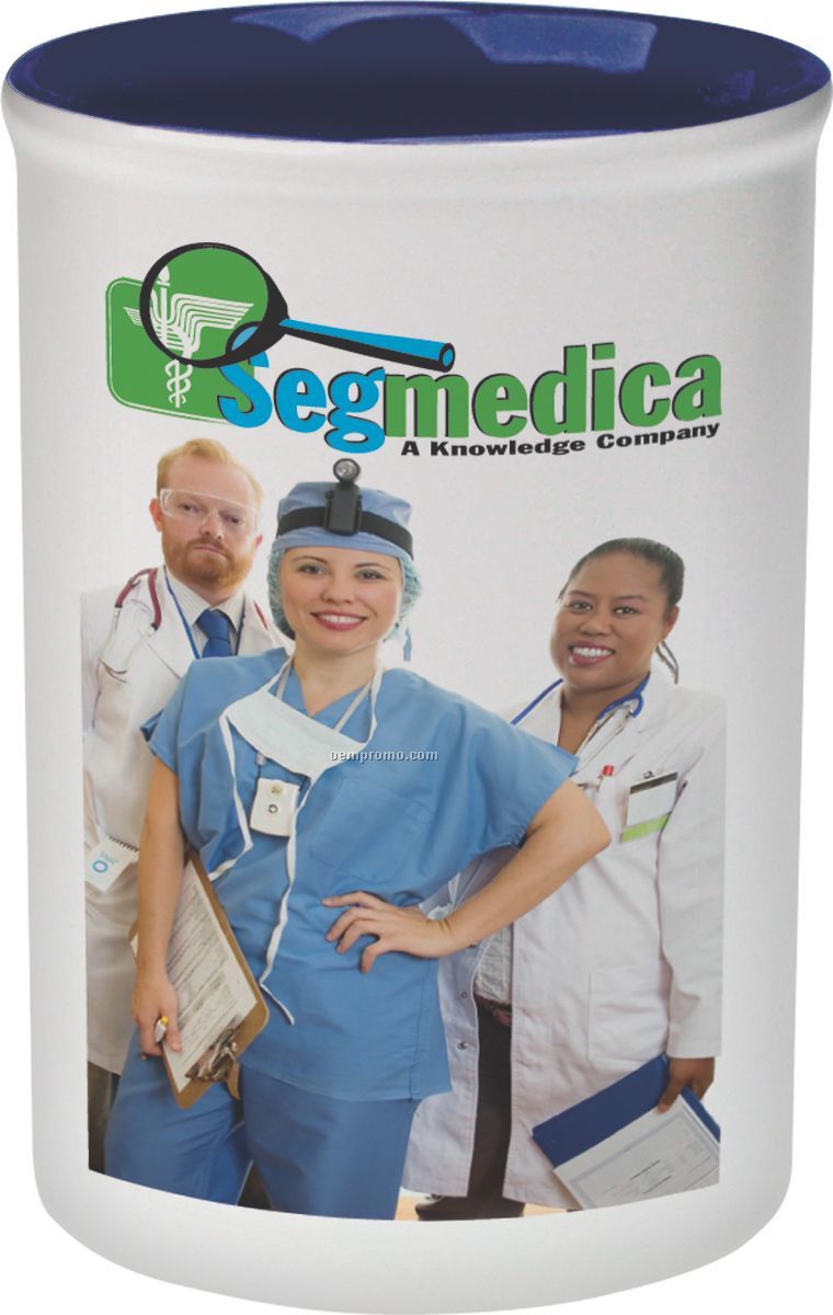 16 Oz. Exclusive Duo-tone Blue Ceramic Pencil Caddy W/ Sublimation
