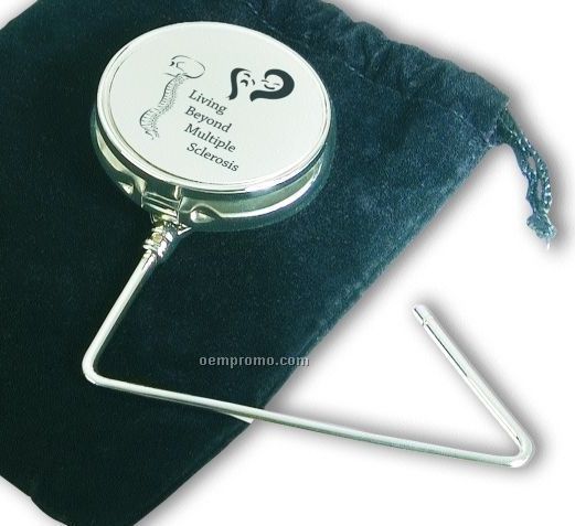 Matte Satin Nickel Finish Purse Pill Box Hanger W/ Mirror (Laser Engraved)