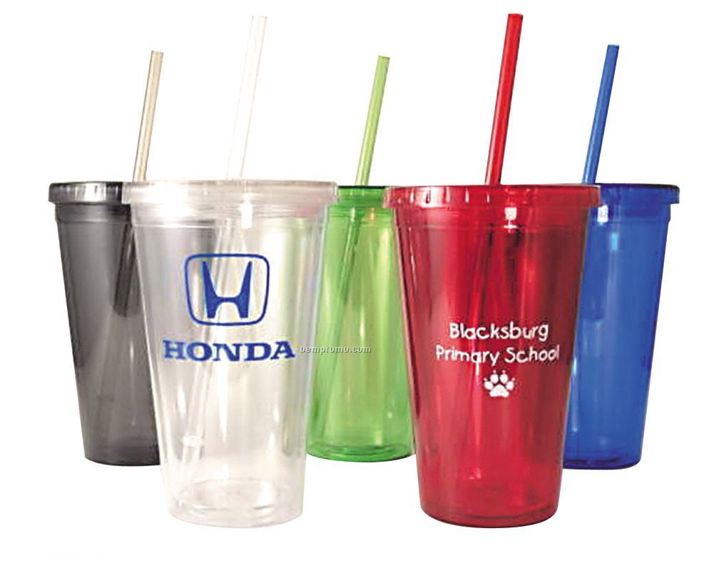 Acrylic 16 oz cup with straw