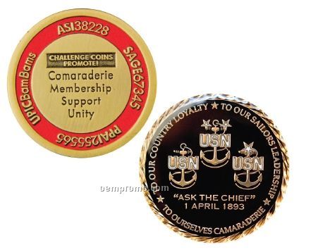 Antique Brass Challenge Coins W/Soft Enamel Fill - Priority (1 1/2")