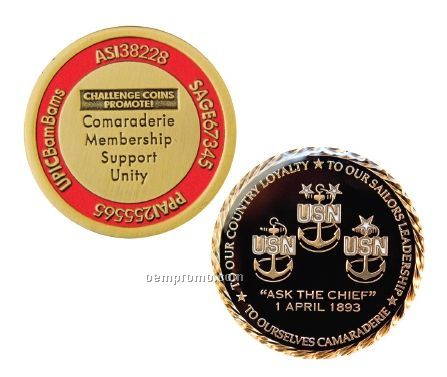 Antique Brass Challenge Coins W/Soft Enamel Fill - Economy (1 3/4" )