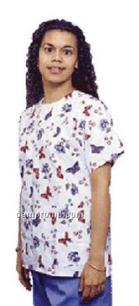 Ladies Butterfly Print V-neck Gripper Tunic Scrub Top (4xl)