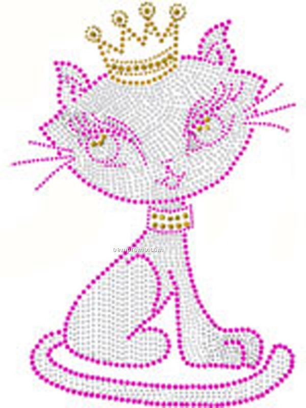 Cat W/Crown Rhinestud Transfer Pink