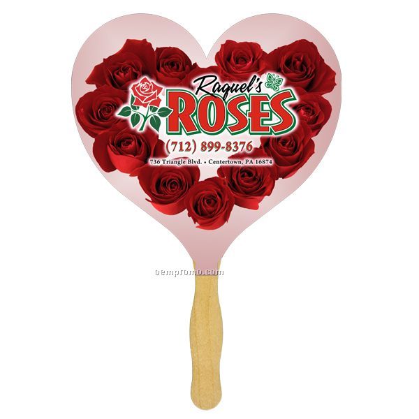 Heart Glued Hand Fan (1 Side/ 1 Color Imprint)