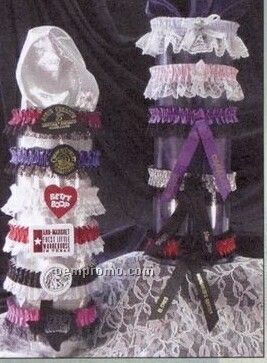 2 Color Custom Single Bottom Laced Leg Garter W/ Imprint Ribbon
