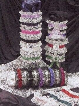 1 Color Double Laced Leg Garter W/Imprint Ribbon & Emblem