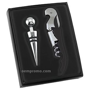 Quality Stainless Steel Wine Bottle Opener And Stopper Set (Black Handle)