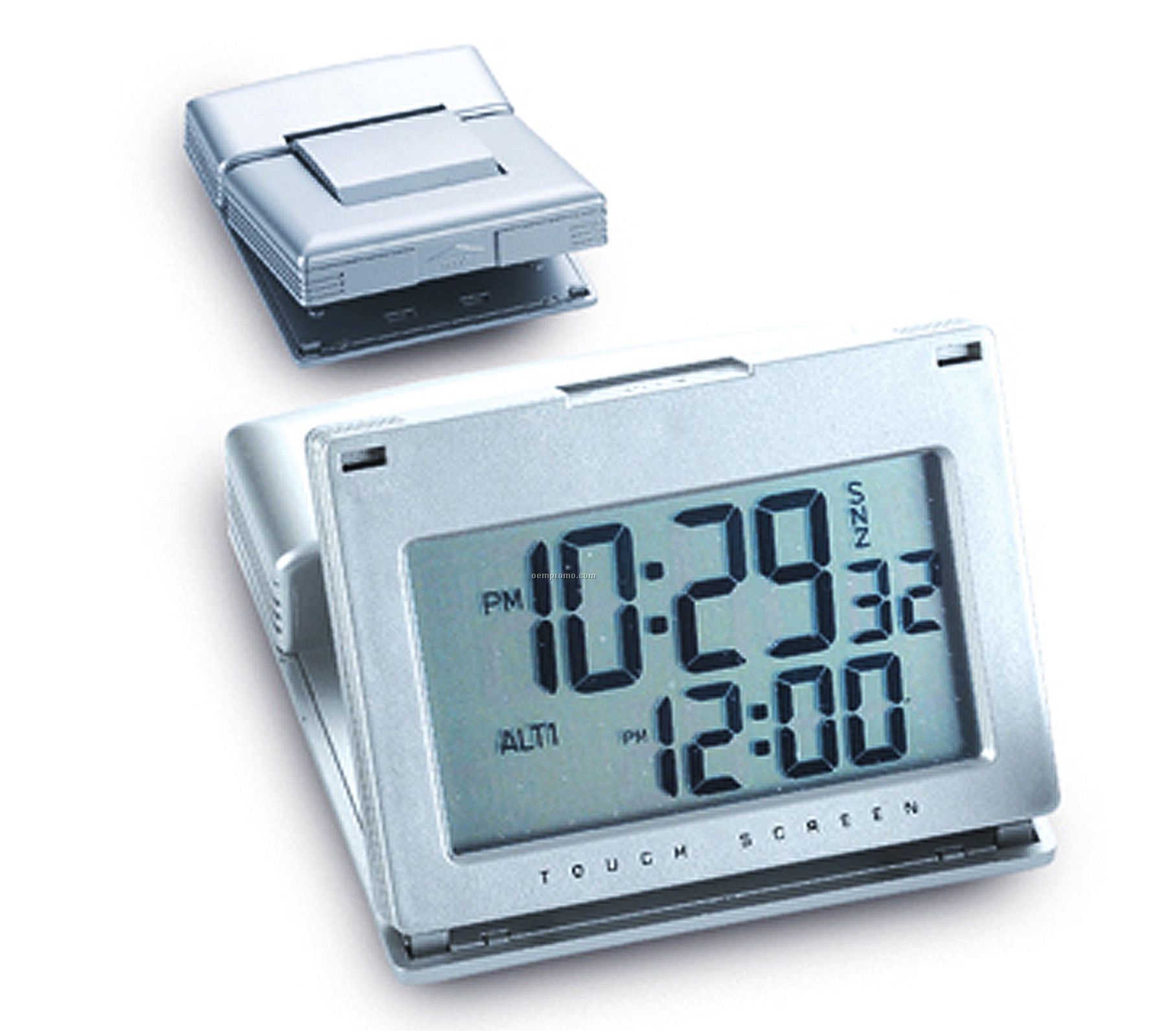 Matte Silver Touch Panel Travel Alarm Clock