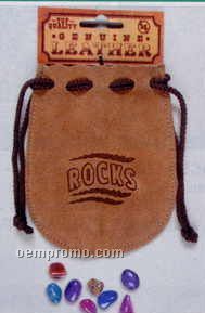 Tumbled Rocks In Leather Drawstring Poke